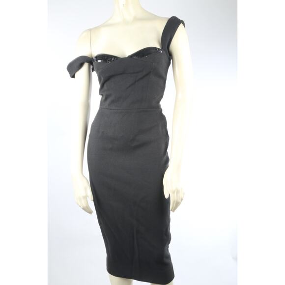 Victoria Beckham Black Sleeveless Fitted Midi Sheath Dress Size 2 - Picture 8 of 16
